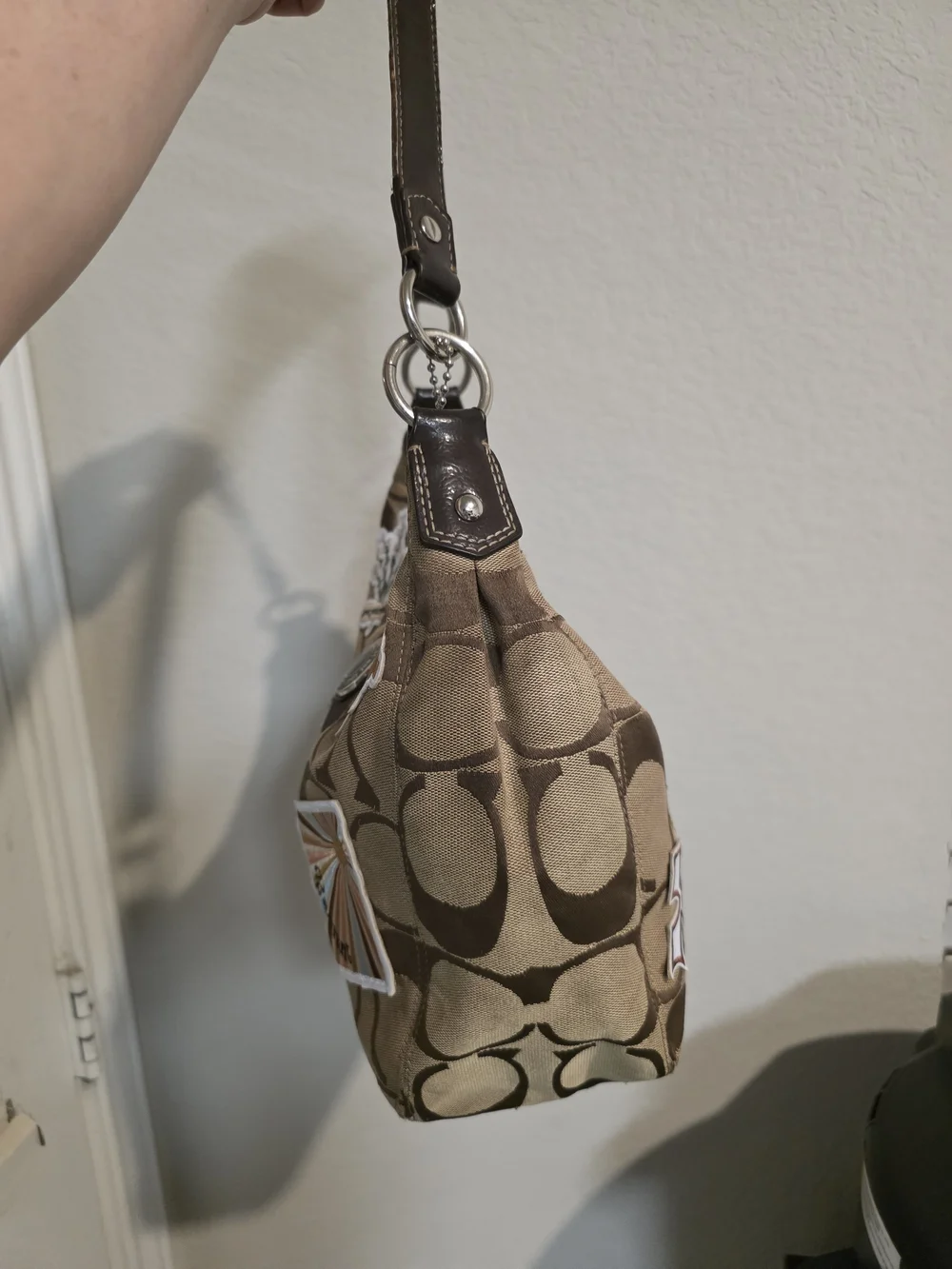 *UPCYCLED* Coach F19281 Brown Signature Canvas Shoulder Bag with Patch Accents - Picture 4 of 9